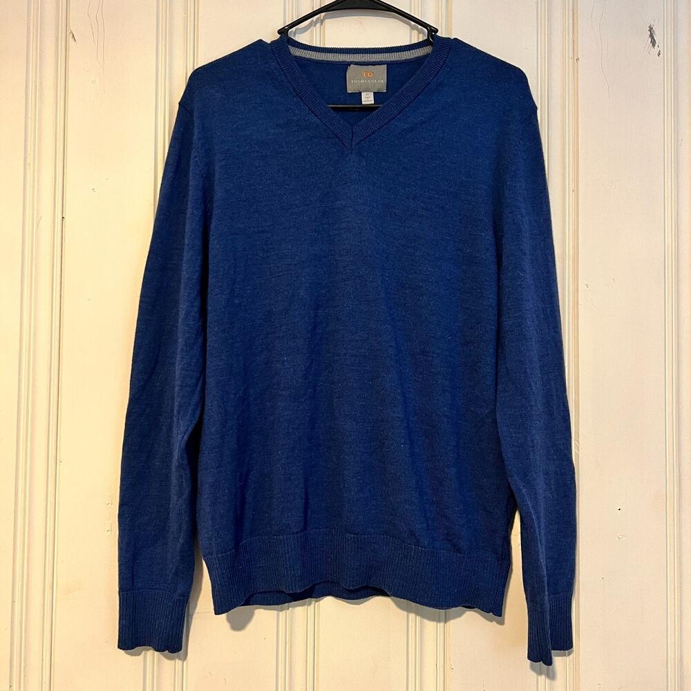 Thomas Dean Men's Medium V-neck 100% Merino Wool Knit Sweater Long Sleeve Top